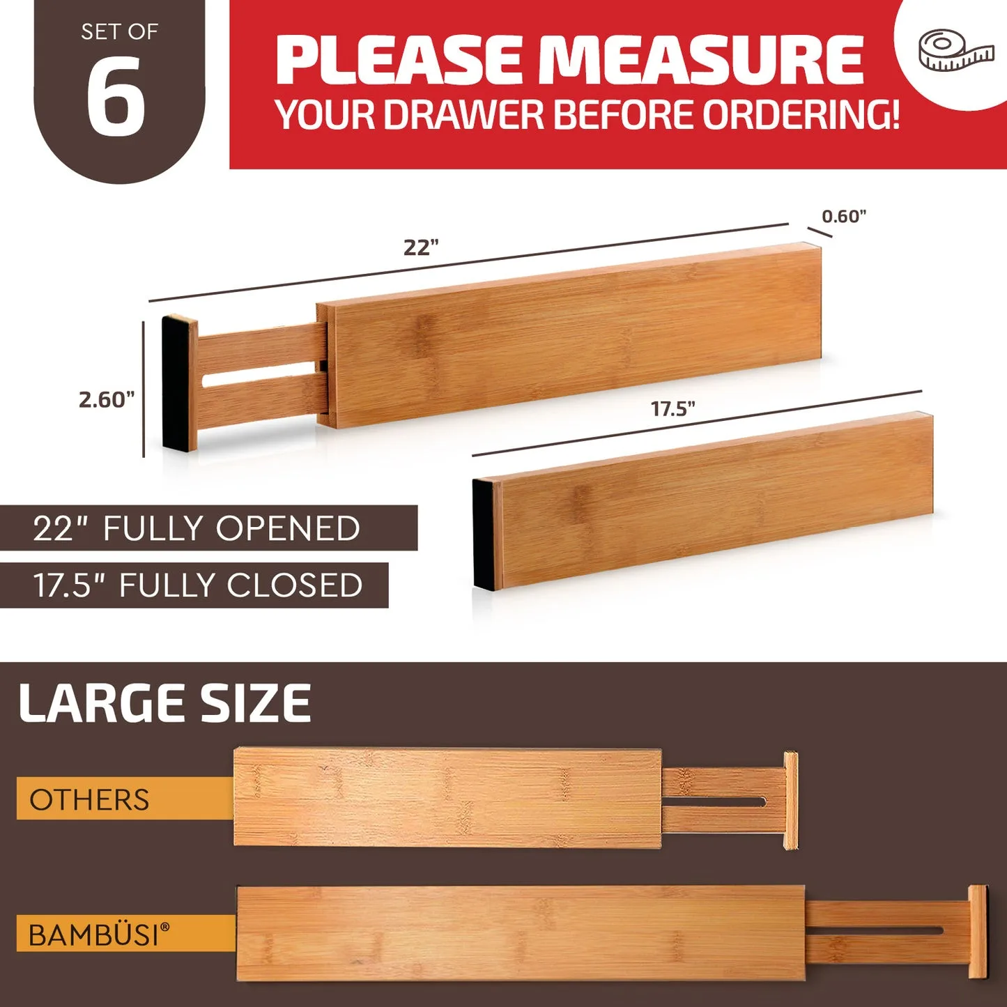 Bambusi bamboo drawer organizer set image 2
