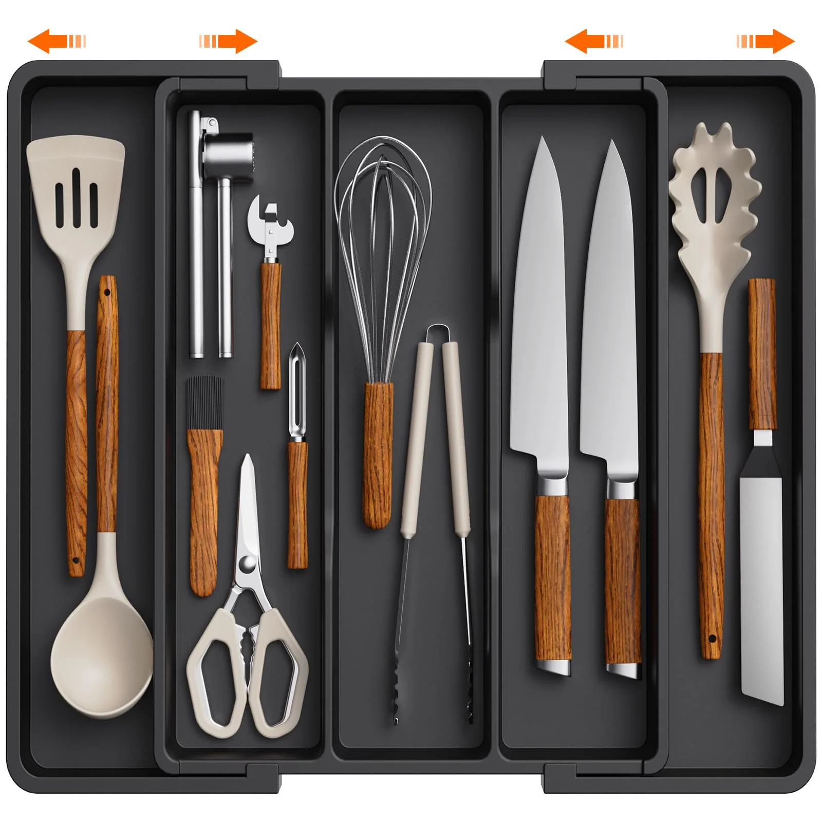 Neatly adjustable kitchen utensil tray